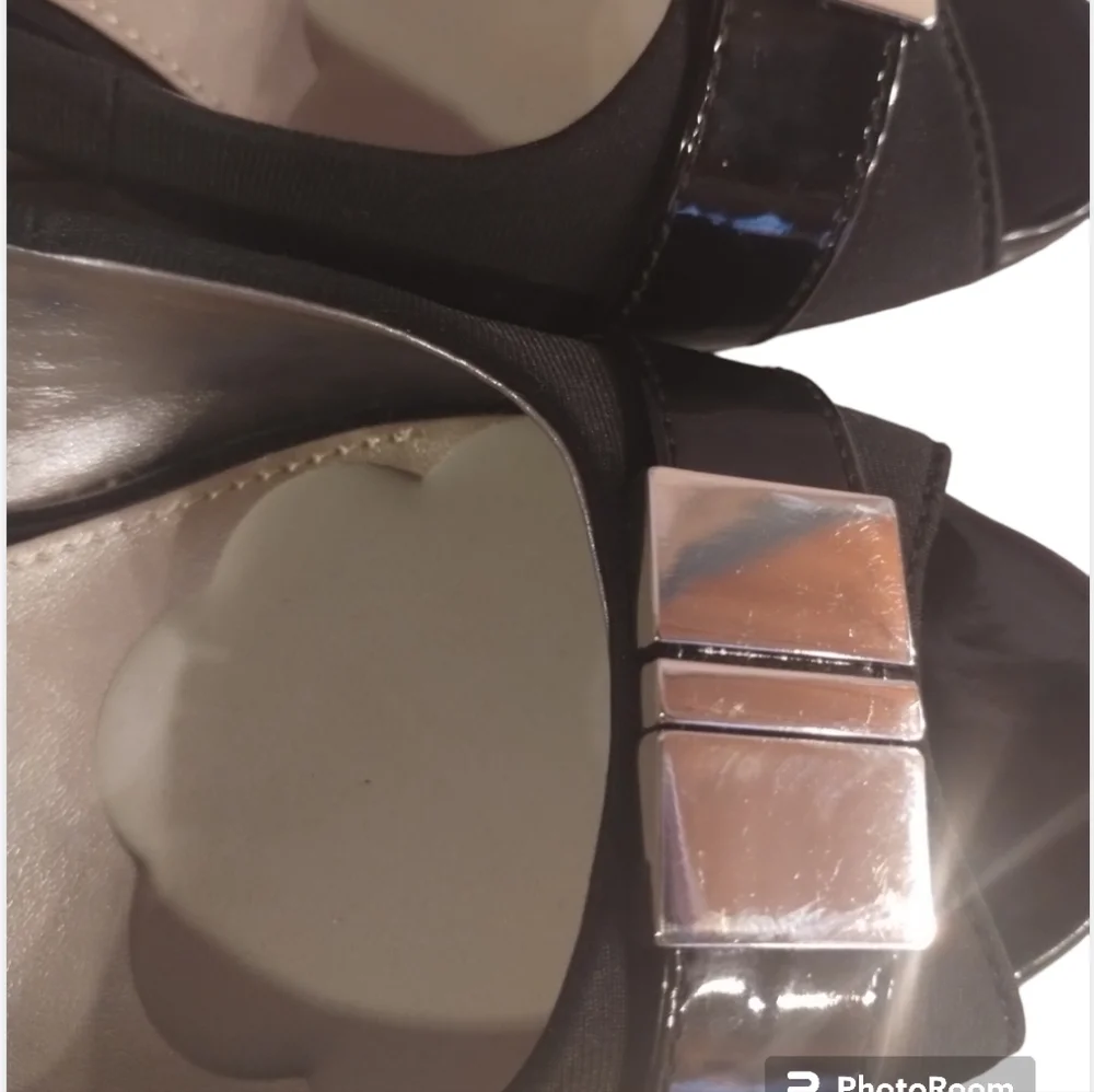 Alfani Step N Flex Chorde Black Open Toe Wedge Heels Size 8.5